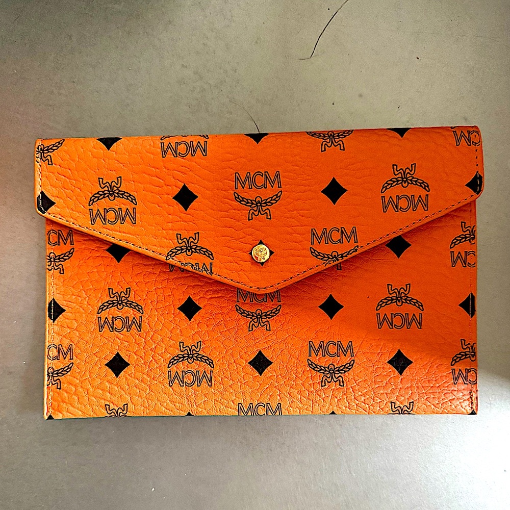 MCM Visetos Cognac Monogram Envelope Clutch / Pouch – Brand New